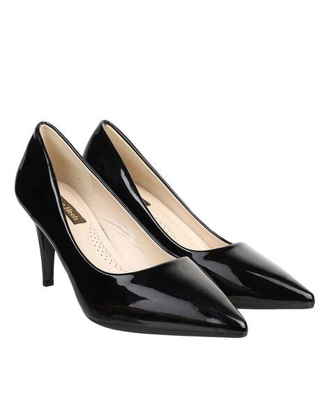 black patent block heel shoes