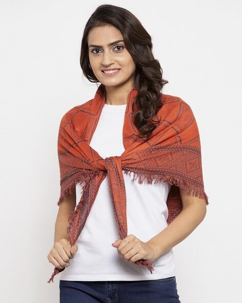 Indian Print Scarf with Frayed Hem Price in India