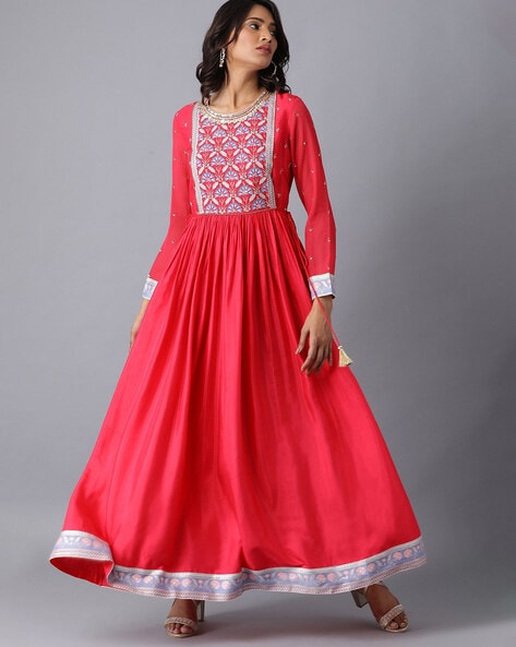 Buy Pink Chanderi Silk And Tulle Embroidery Sequin Anarkali With Dupatta  For Women by House of Tushaom Online at Aza Fashions.