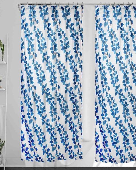 Blue Bath Curtains For Home, Leaf Print Shower Curtain Blue