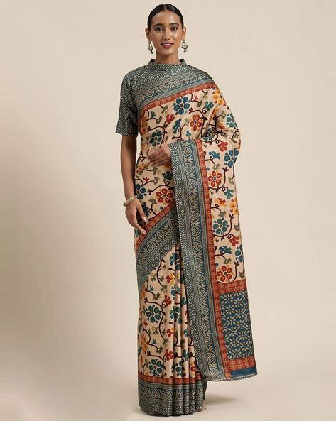 Women's Art Silk Printed Saree With Unstitched Blouse piece