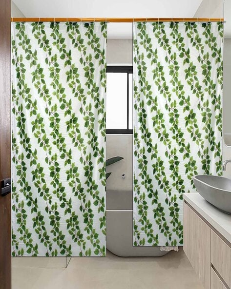 Green Bath Curtains For Home, Green Leaf Print Shower Curtain