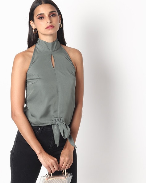 grey high neck sleeveless top