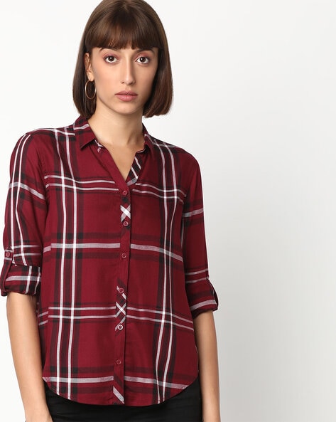 Maroon checked shirt womens hotsell