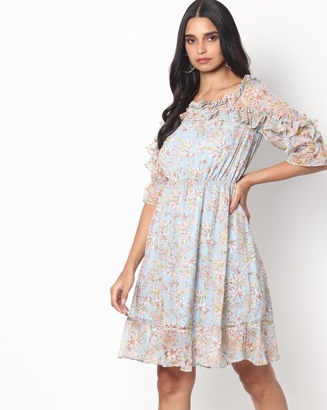 blue rose print dress