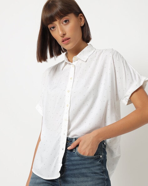 Micro Print Loose Shirt with Extended Sleeves