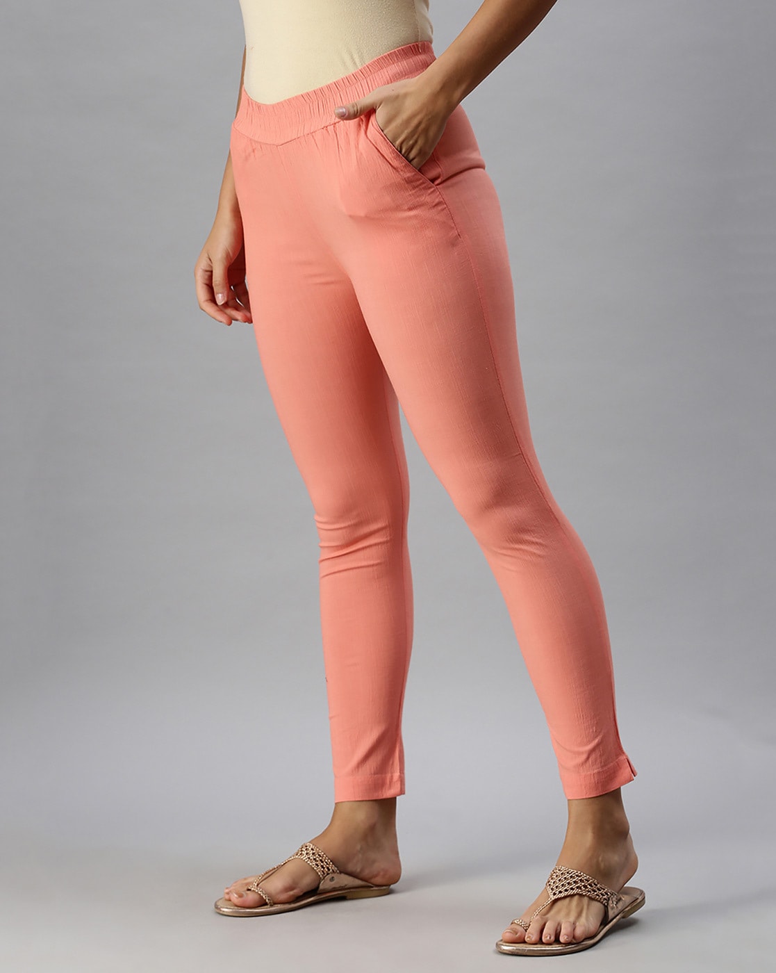 Buy Jaipur Kurti Women Peach Coloured Regular Fit Solid Trousers  Trousers  for Women 7547365  Myntra