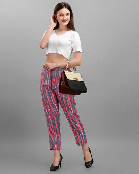 Printed High Rise Straight Fit Cigarette Pants