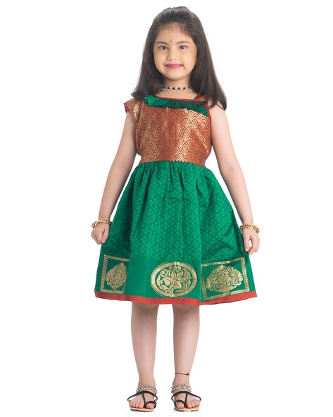 Buy Green Cotton Printed Bandhani Bandhej Peplum Kurta And Sharara Set For  Girls by FAYON KIDS Online at Aza Fashions.