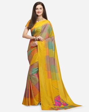 1378 Indian Sari Saree & Blouse Bollywood Party Wear Yellow Woven Crepe Silk