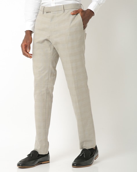 Checked Flat-Front Trousers with Insert Pockets