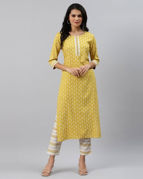 ajio yellow kurta set