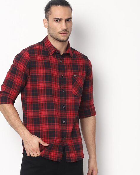 red and black check shirt flipkart