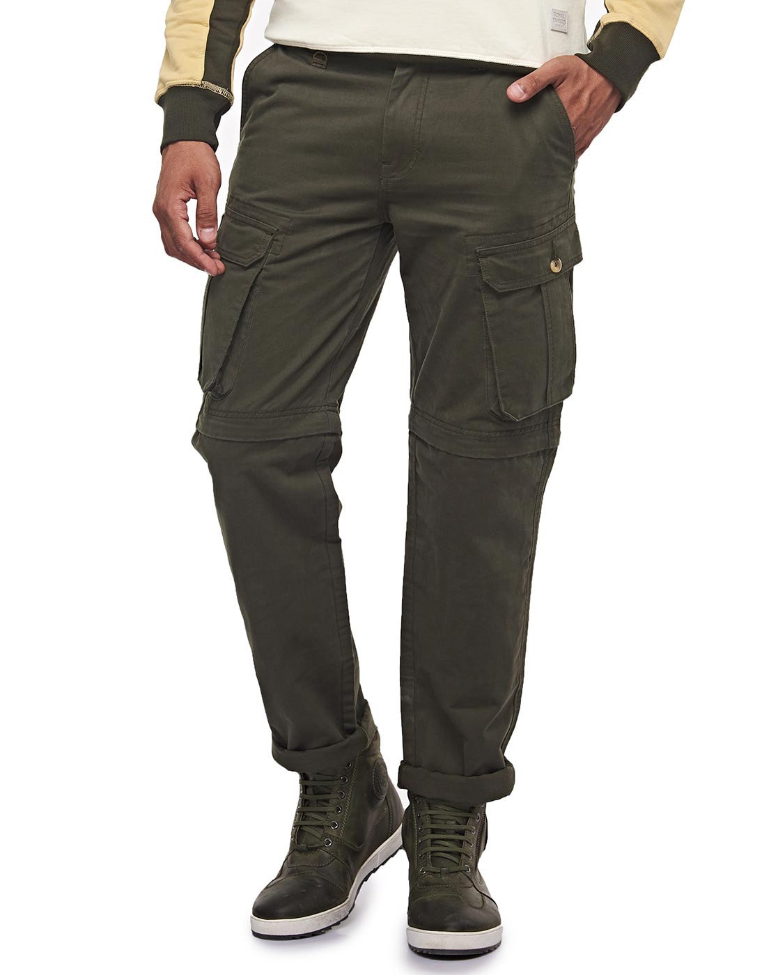 Buy Royal Enfield Olive Green Cotton Regular Fit Cargos for Mens Online @  Tata CLiQ