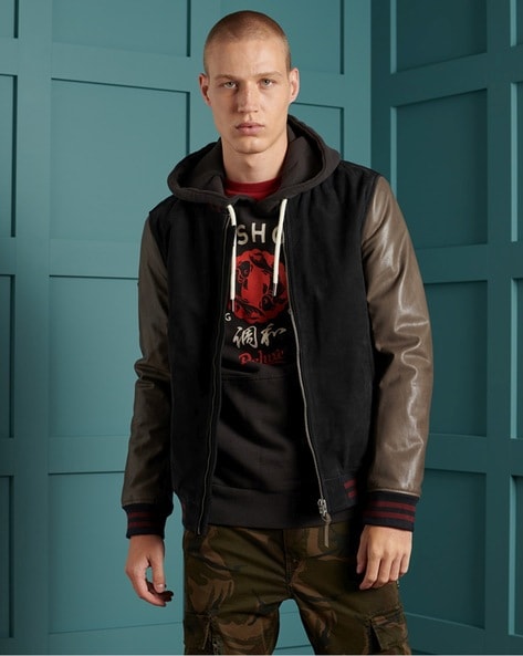 Obey leather jacket with cheap hoodie mens