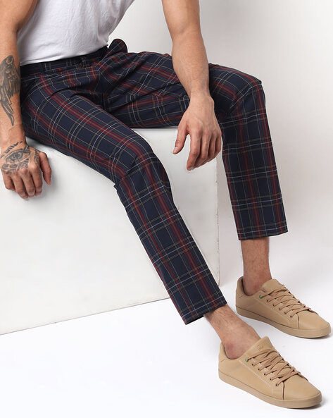 ASOS DESIGN blue and red check slim trousers  ASOS