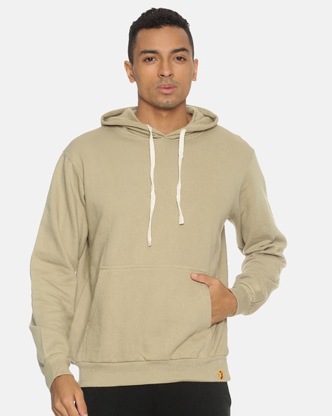 Campus Sutra Hoodie with Kangaroo Pockets For Men (Olive, M)