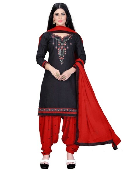 Embroidered Unstitched Dress Material Price in India