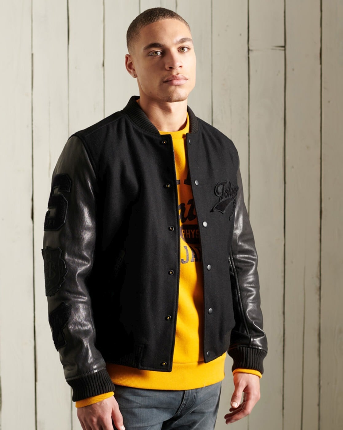 Men's Yellow Varsity Leather Jacket