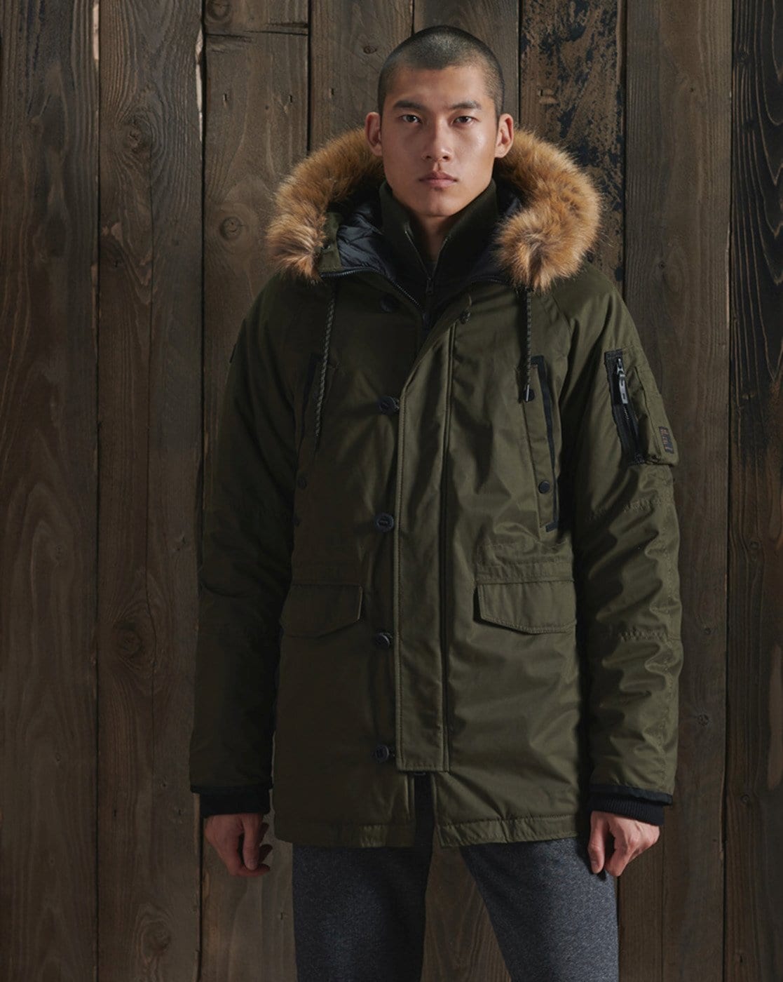 Mens fur lined store parka coats