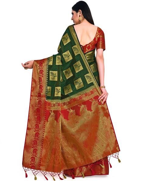 Sea Green Paithani Silk Saree With Peacock Border