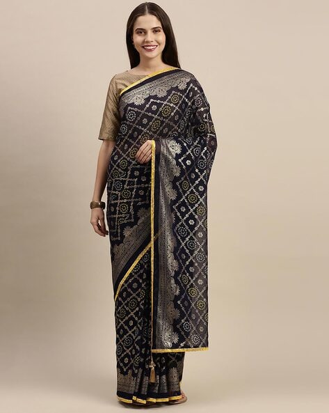 Shop Navy Blue Georgette Saree With Floral Self Embroidery And Stones  Online at Soch India