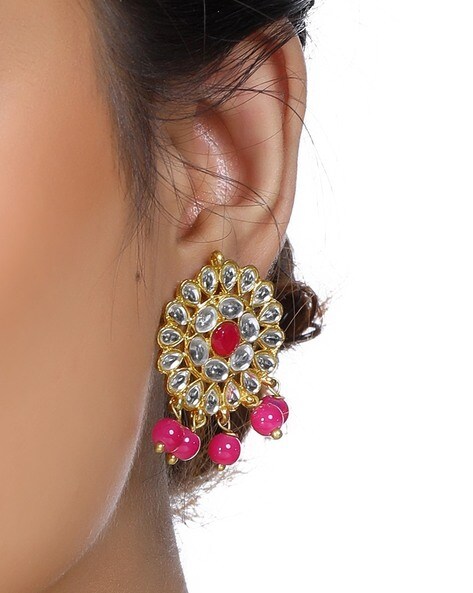 Natasha Baahubali Baby Pink Long Jhumki Earrings (with detachable hair –  ECLAT INDIAN JEWELS