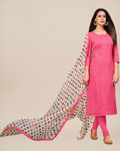 Unstitched Dress Material with Floral Detail Price in India