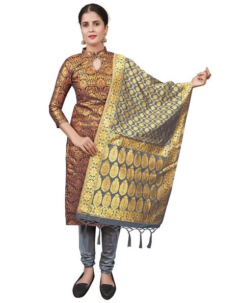 Unstitched Dress Material with Woven Pattern Price in India