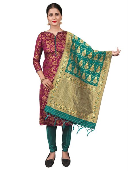 Unstitched Dress Material with Woven Pattern Price in India