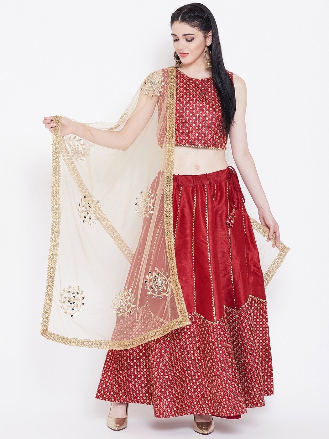 Vidraa Western Store Black & Red Embroidered Thread Work Ready to Wear  Lehenga & Blouse With Dupatta