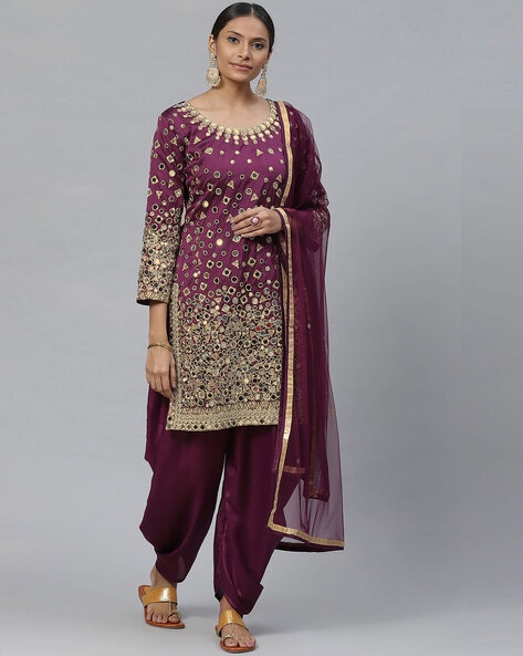 Embroidered Kurta Bottom Dupatta Dress Material Price in India