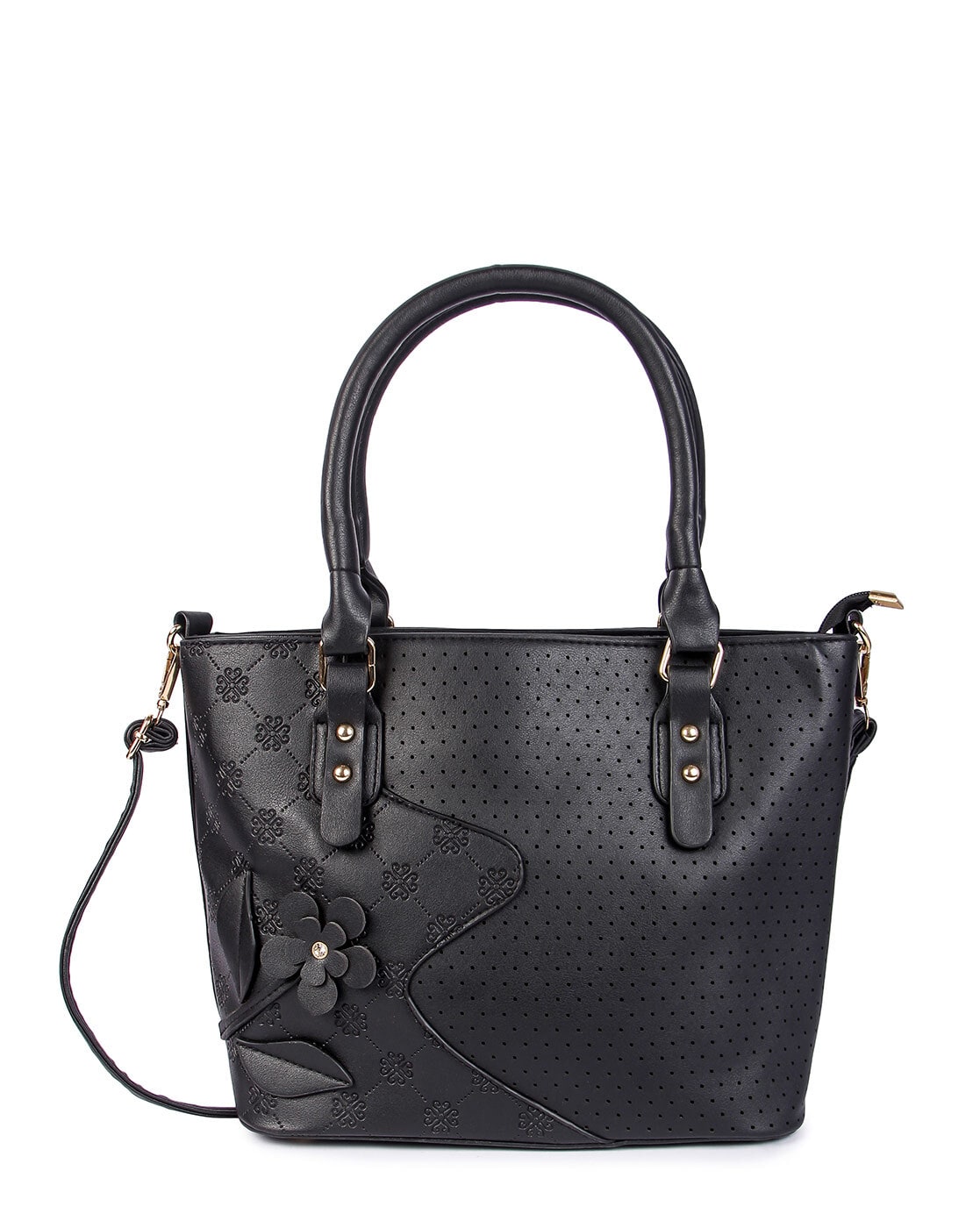 Mark & Keith Textured Handbag with Detachable Strap For Women (Black, FS)