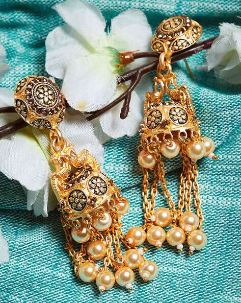 Golden long chain Jhumki earrings Latest party wear jhumka earrings for  women