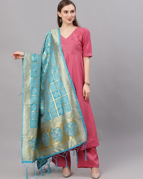 Checked Dupatta with Fringes Price in India