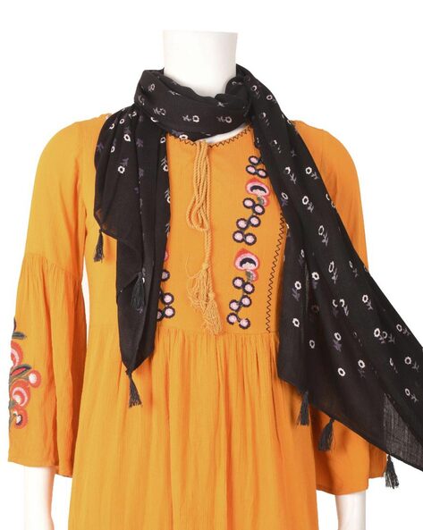 Floral Print Stoles with Tassels Detail Price in India