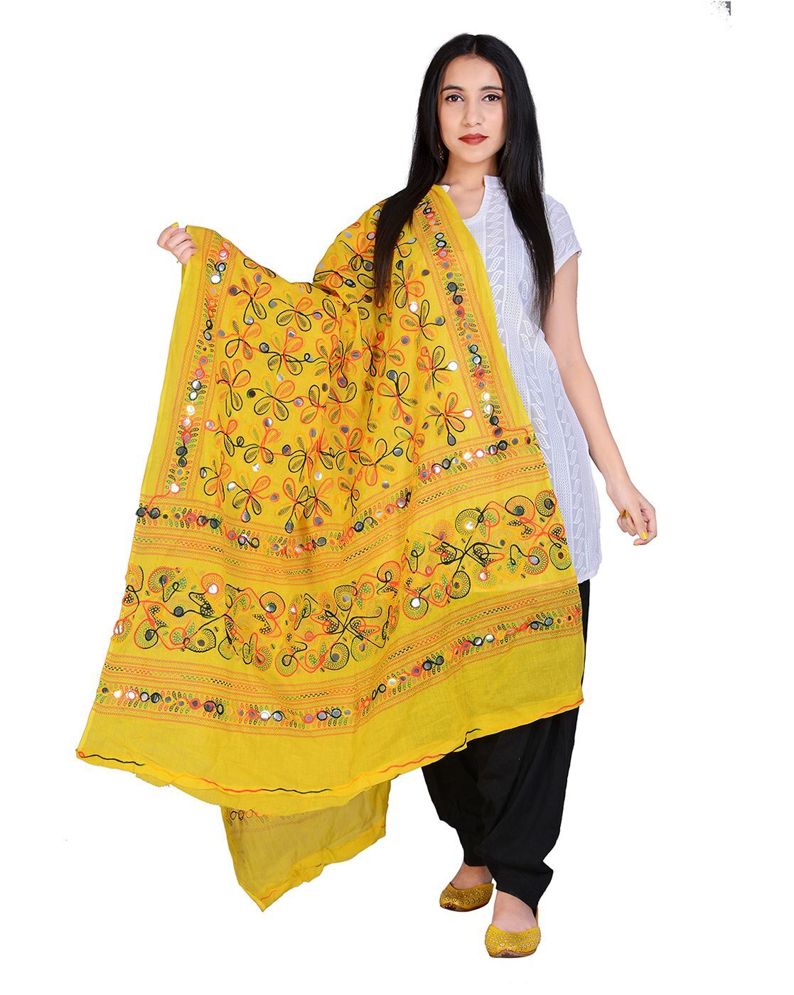 Yellow Rajasthani Cotton Mirror Work Dupatta | ubicaciondepersonas.cdmx ...