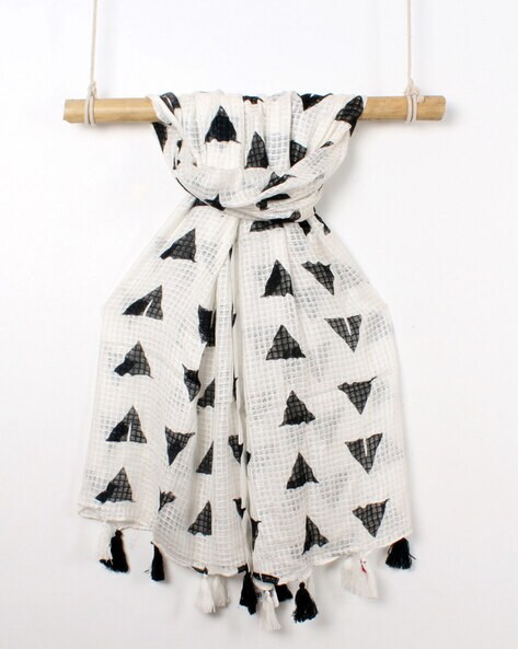 Block Print Scarf with Tassels Price in India