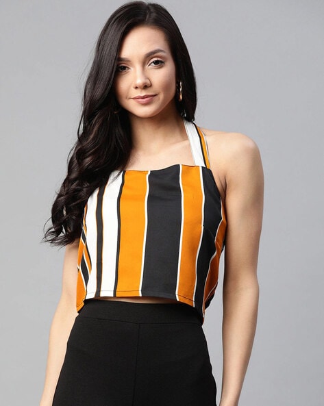 Black and yellow striped crop top online