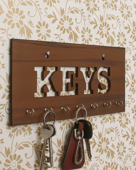Brown Wall Table Decor For Home, Wooden Key Organizer For Wall