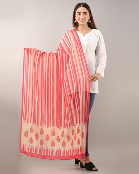 Striped Dupatta with Tassels Detail Price in India