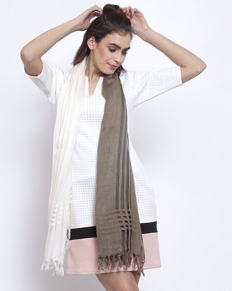 Colourblock Stole with Fringes Detail Price in India