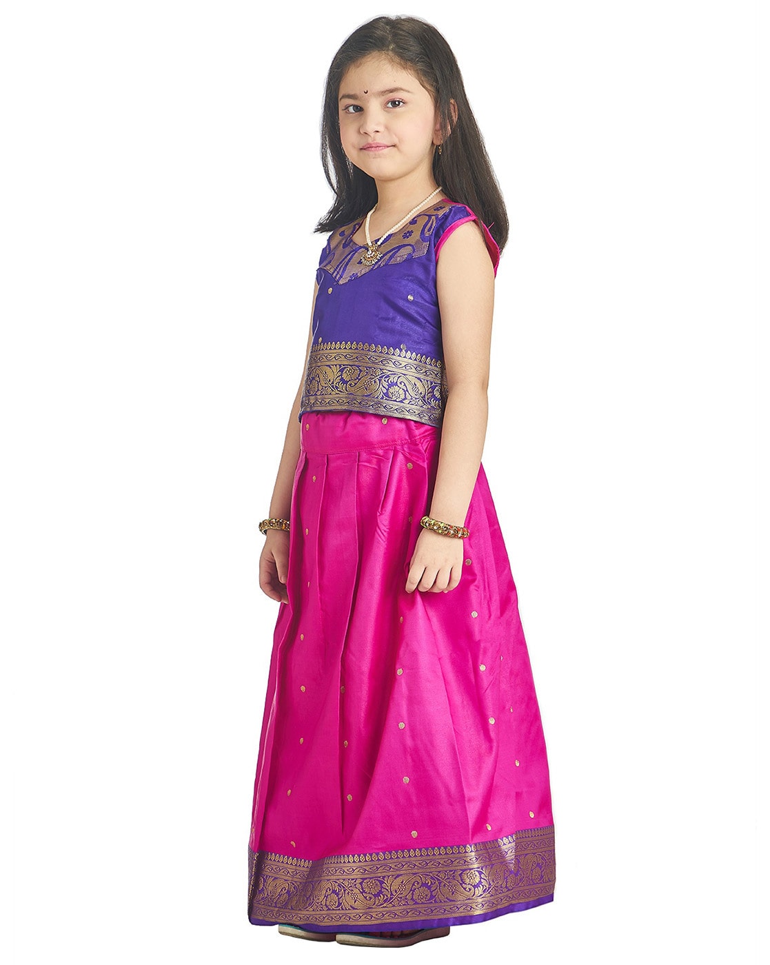 Bitiya by Bhama Girls Green & Pink Solid Ready to Wear Lehenga & Blouse  with Dupatta - Absolutely Desi