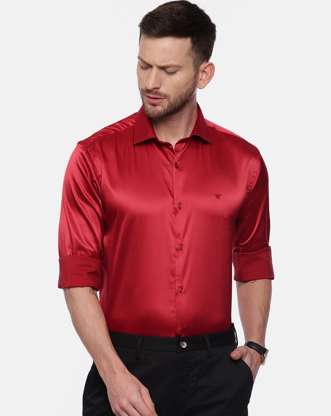 satin red shirt mens