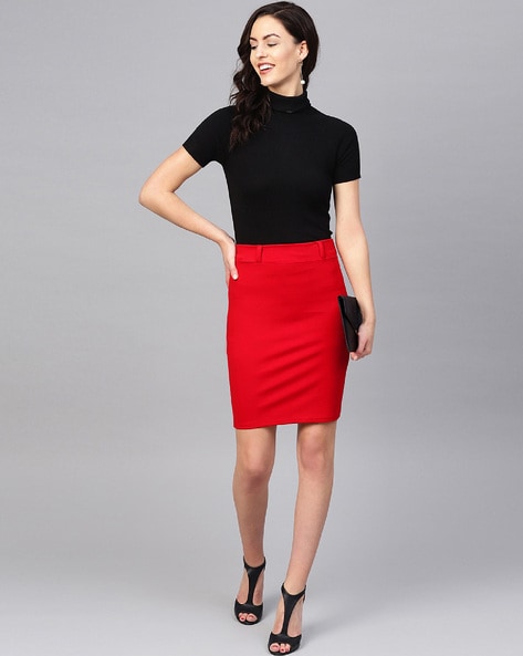 Cherry red pencil skirts  HOWTOWEAR Fashion