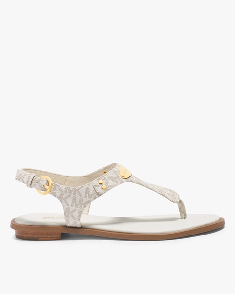 Buy Michael Kors T-strap Flat Sandals with Logo | Beige Color Women | AJIO  LUXE