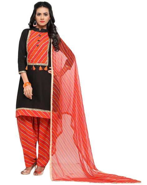Striped Unstitched Dress Material with Tassels Price in India