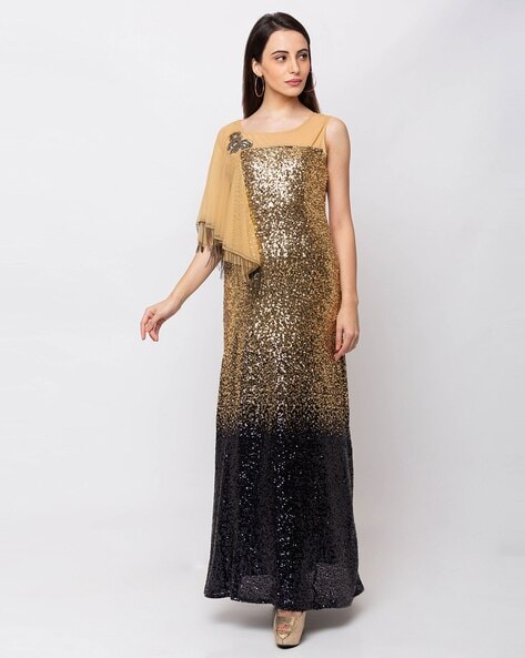 Amazing Black Gold Prom Dresses, High Side Slit Evening Gowns on Luulla