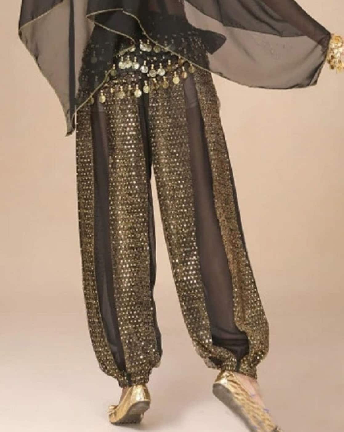 Women Belly Dance Coins Lantern Pants Side Slit Sequin Chiffon Pants Baggy  Arabic Harem Pants Halloween Costume Party Dancewear - AliExpress