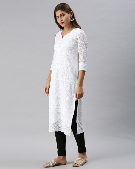 Off-White Printed Kurta With Trousers online in USA | Free Shipping , Easy  Returns - Fledgling Wings | Cotton bottoms, Printed trousers, Kurta designs